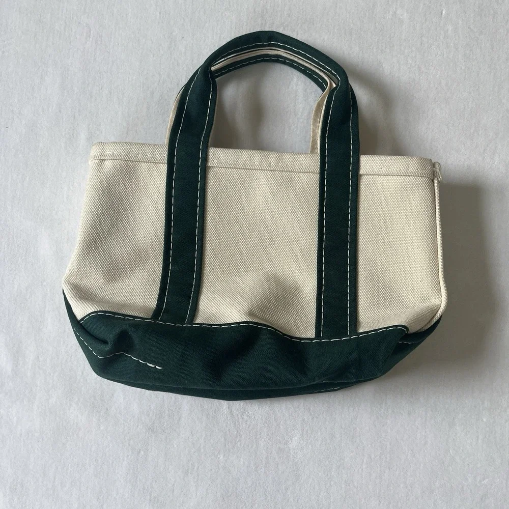 LL Bean Mini Boat And Tote Clover Embroidered USA Made Canvas Green 6'' Lucky 🍀